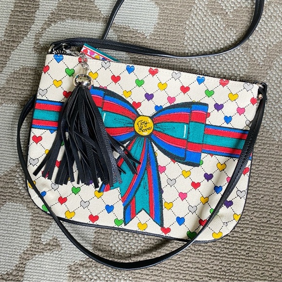 BRIGHTON Love & Joy Crossbody Bag Hearts Canvas Tom Clancy Design - Picture 3 of 6